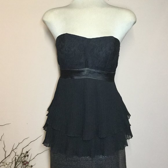 SUZY Shier Black Strapless ruffle Lace and chiffon top Size XS - Picture 2 of 8